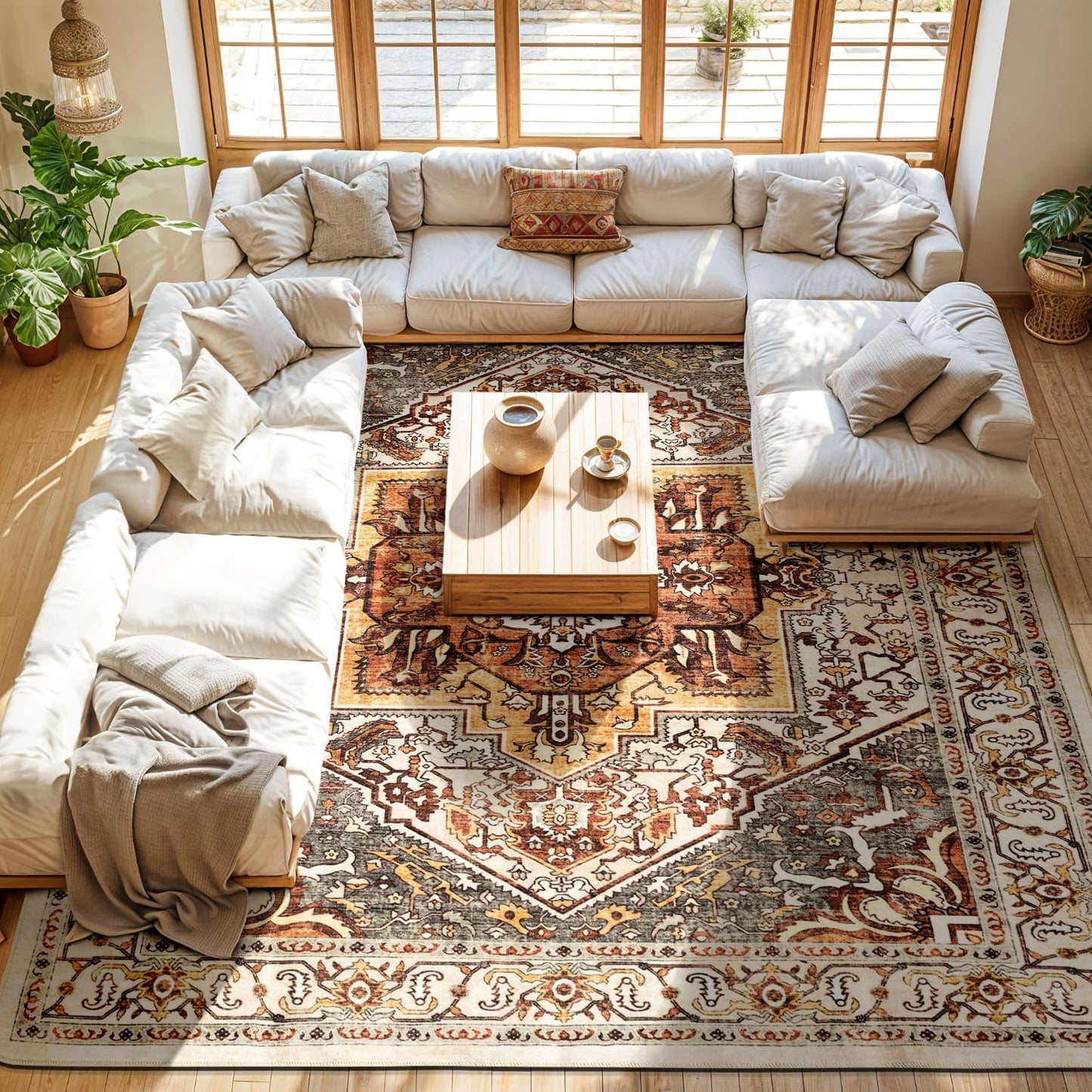 Neutral Washable Vintage Area Rug