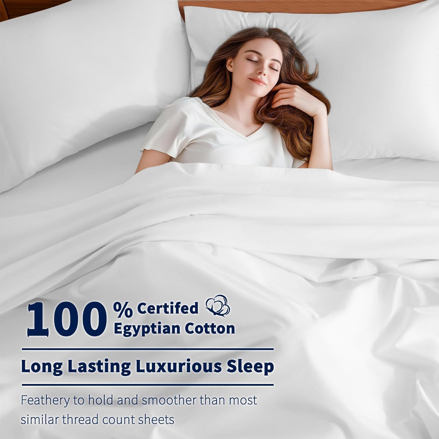 Shilucheng 100% Cotton Queen Size Sheets Set - 600 Thread Count,Luxury Egyptian Cotton Bed Sheets,5-Star Hotel Quality Sheets, Breathable & Cooling, 16 Inch Deep Pocket - 4 Piece (White, Queen)