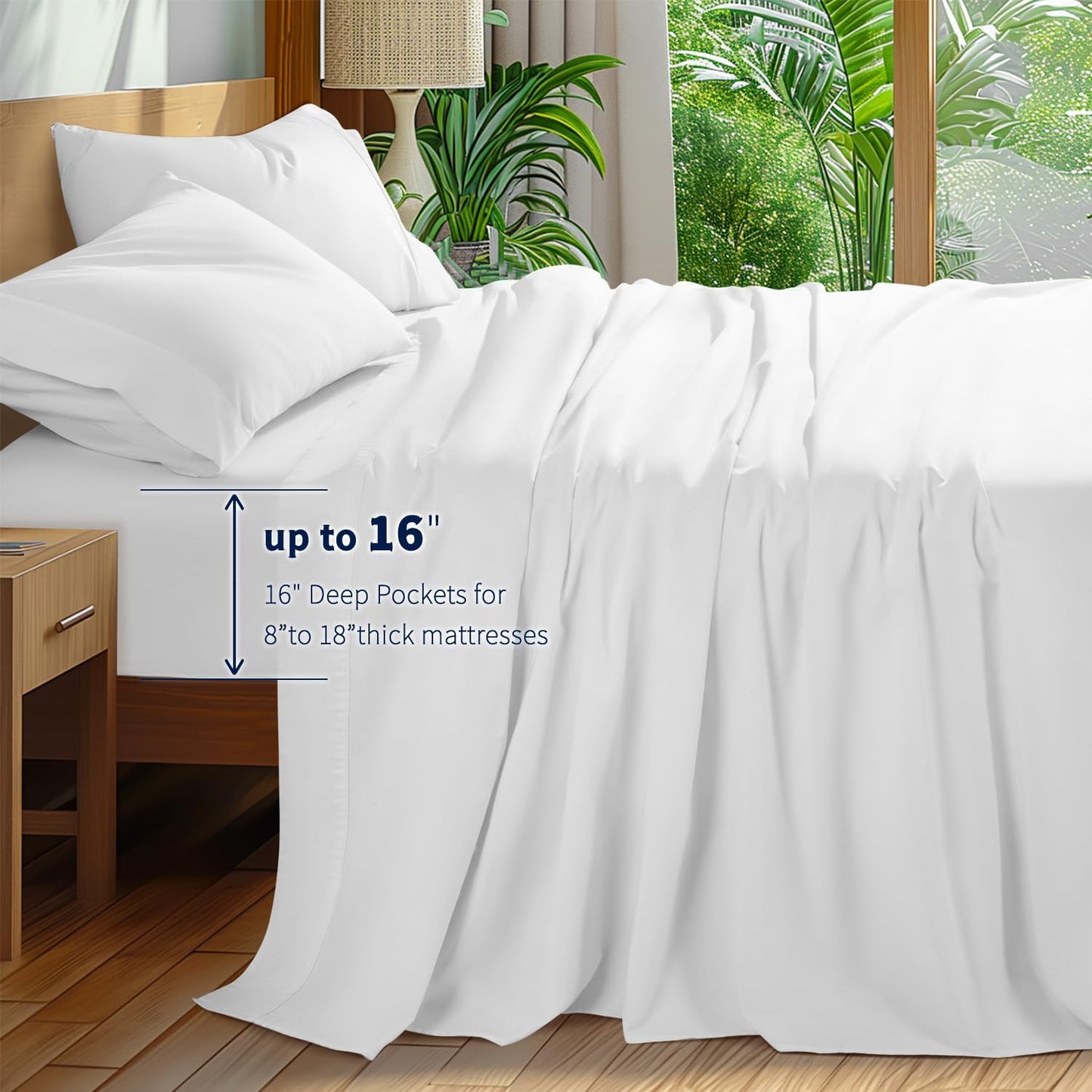 Shilucheng 100% Cotton Queen Size Sheets Set - 600 Thread Count,Luxury Egyptian Cotton Bed Sheets,5-Star Hotel Quality Sheets, Breathable & Cooling, 16 Inch Deep Pocket - 4 Piece (White, Queen)