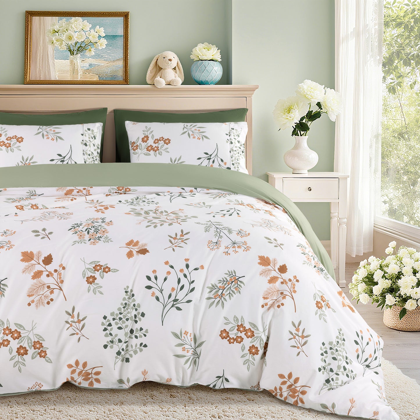 Floral Cotton Duvet Cover 3 Piece Set