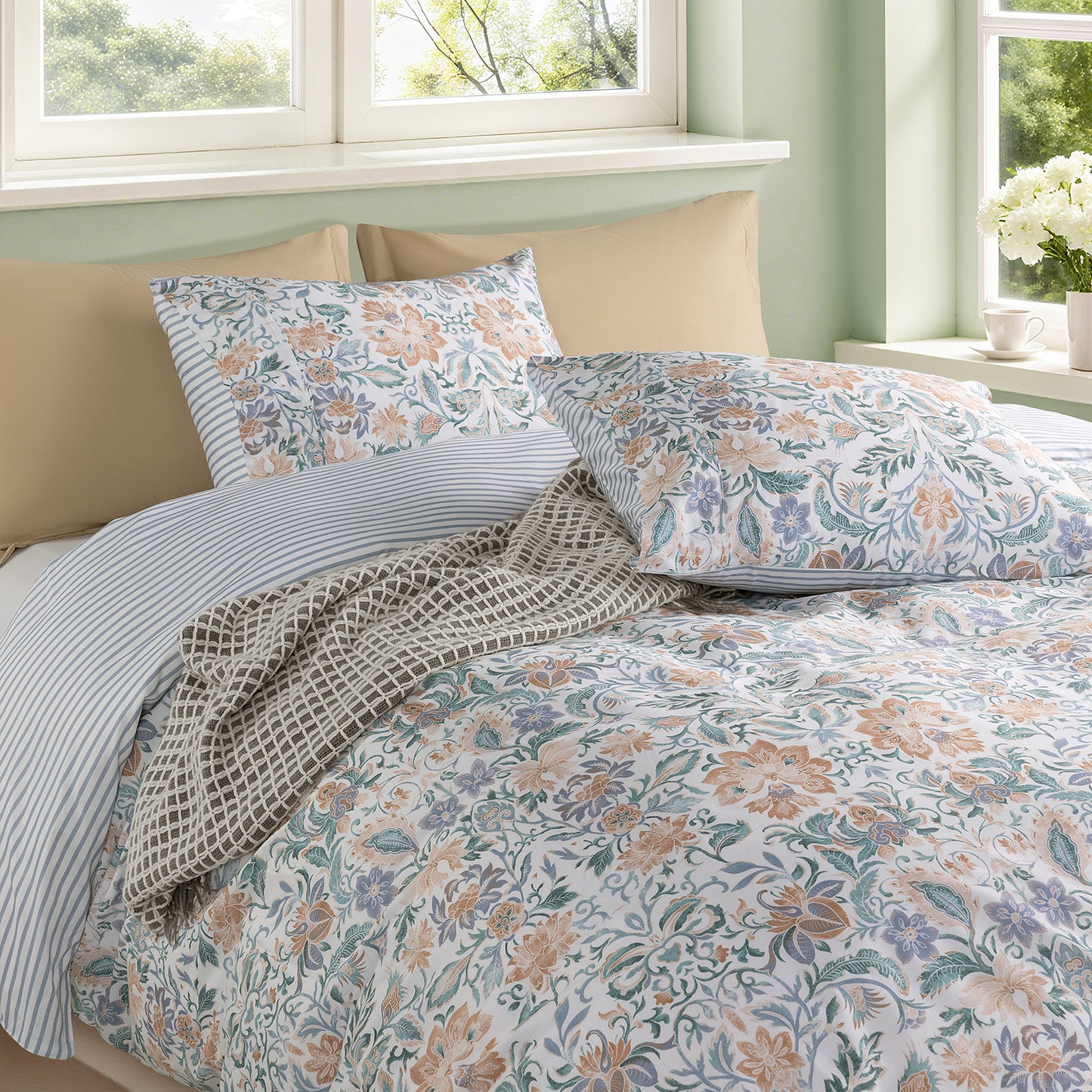 Floral Cotton Duvet Cover 3 Piece Set