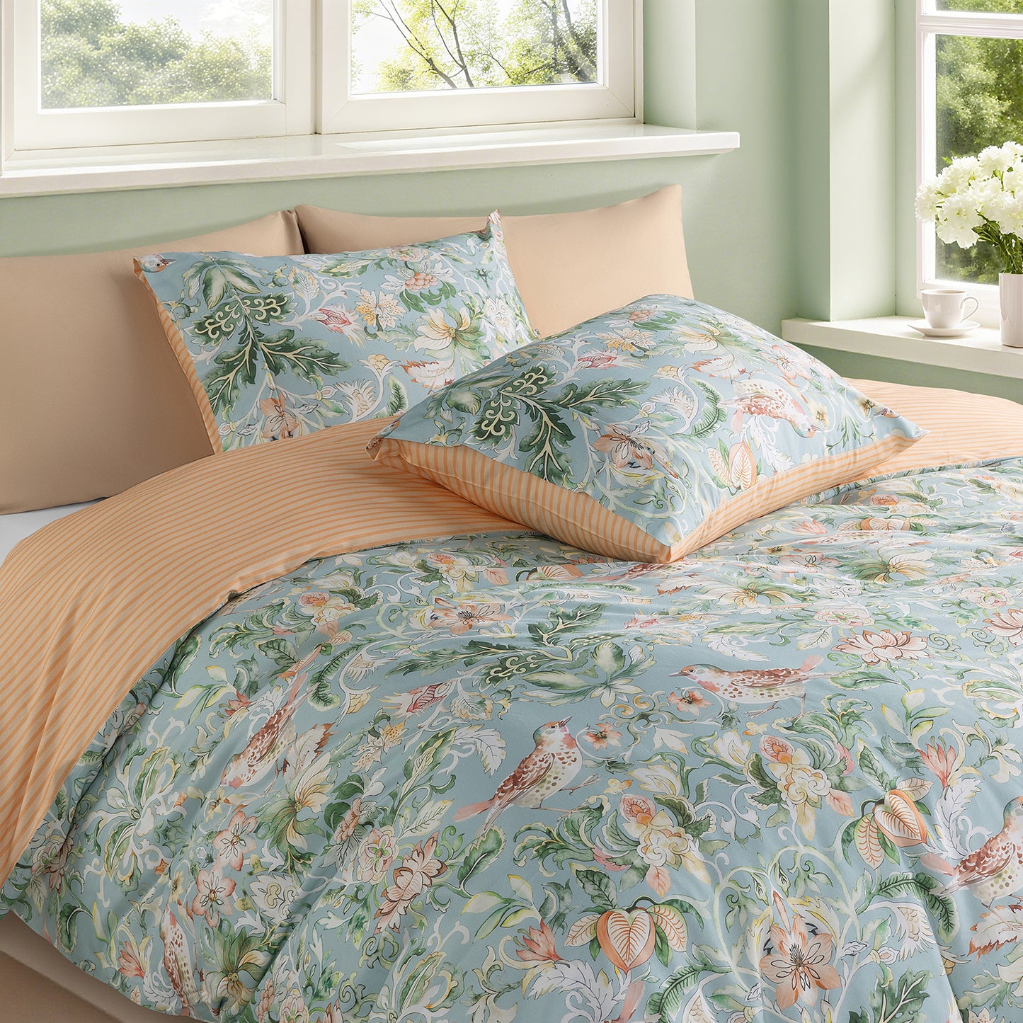 Floral Cotton Duvet Cover 3 Piece Set