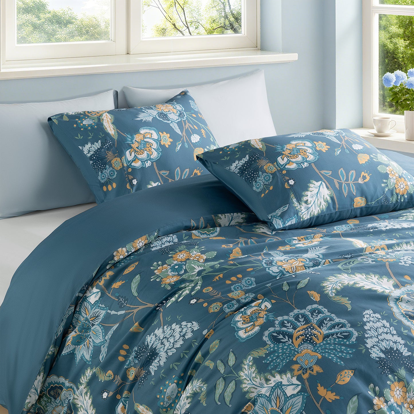 Floral Cotton Duvet Cover 3 Piece Set