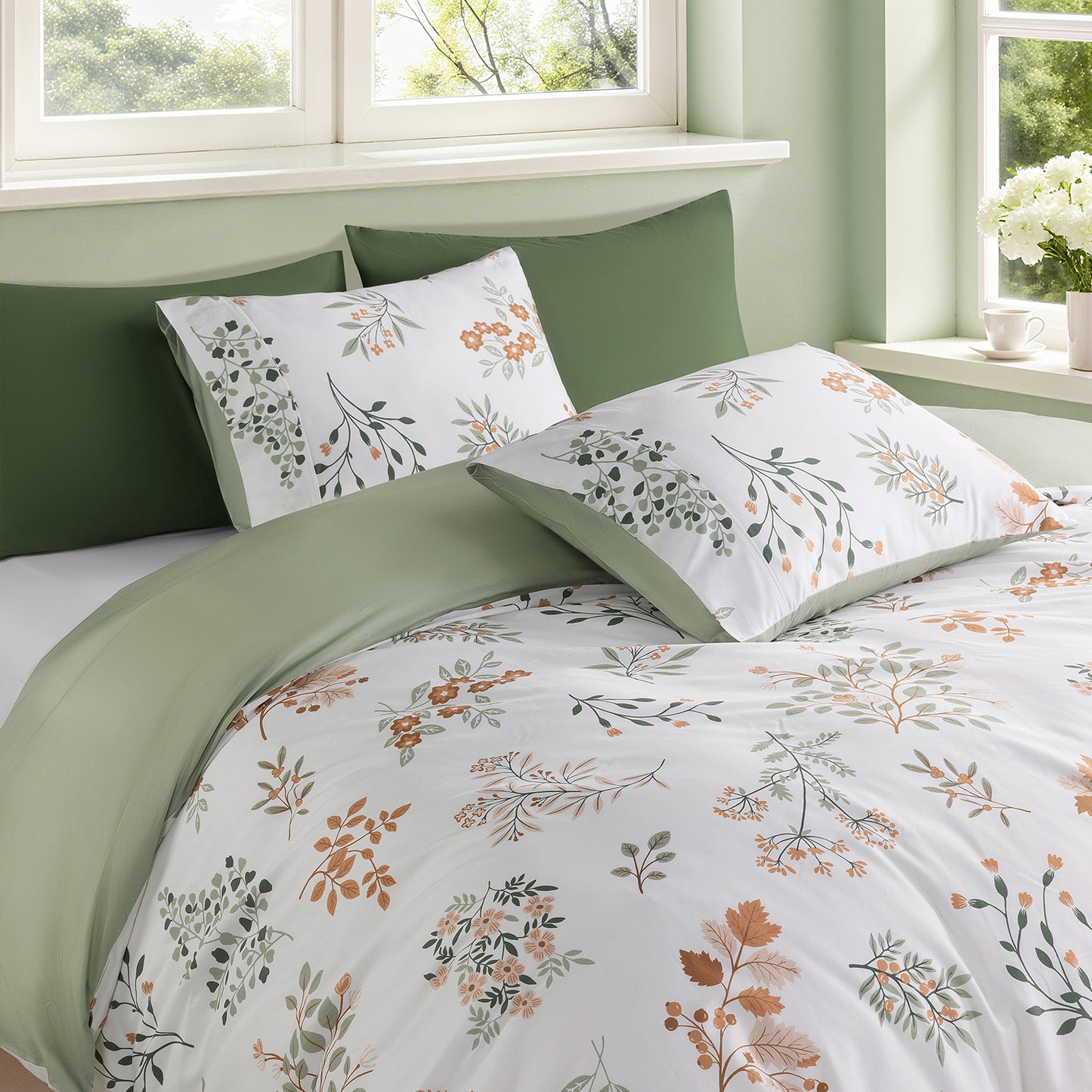 Floral Cotton Duvet Cover 3 Piece Set
