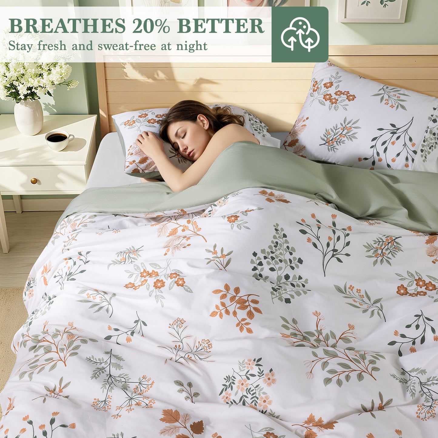Floral Cotton Duvet Cover 3 Piece Set